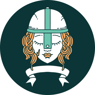 Bir insan tarafından çizilmiş parşömen pankartı olan insan savaşçı karakteri simgesi