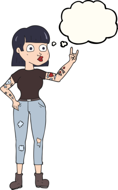 Bir insan tarafından çizilmiş serbest çizim baloncuklu rock kızı.