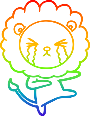 Bir insan tarafından çizilmiş ağlayan bir aslanın çizgi çizimi.