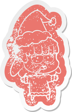 Bir insan tarafından çizilmiş Noel Baba şapkası giyen yorgun bir kadının garip bir karikatürü.