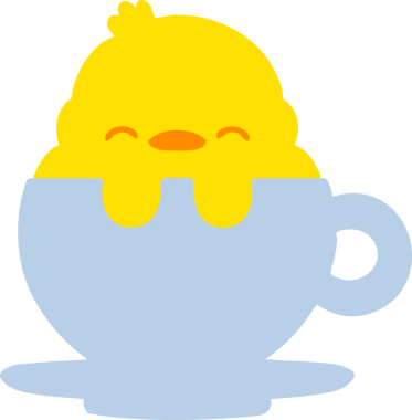 Bir insan tarafından çizilmiş çay fincanındaki sevimli yavru kuş.