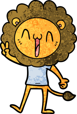 Bir insan tarafından çizilmiş mutlu çizgi film aslanı.