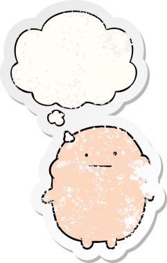 Düşünce baloncuğu olan karikatür insan, bir insan tarafından çizilmiş yıpranmış bir çıkartma.