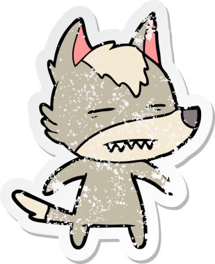 Bir insan tarafından çizilmiş dişleri gösteren bir karikatür kurdunun sıkıntılı çıkartması.