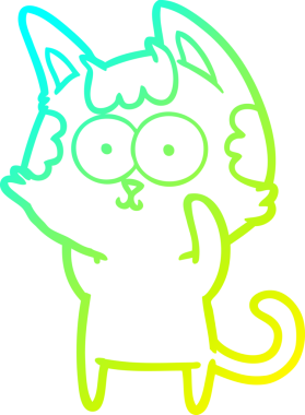 Bir insan tarafından çizilmiş mutlu çizgi film kedisinin soğuk gradyan çizgisi.