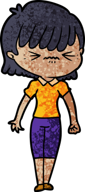 Bir insan tarafından çizilmiş kızgın çizgi film kızı.