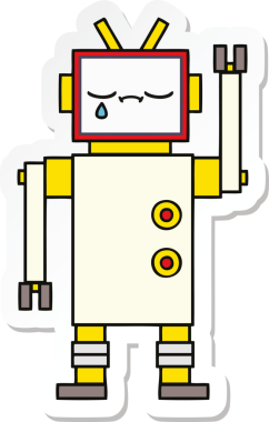 Bir insan tarafından çizilmiş şirin çizgi film robotunun çıkartması.