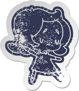 Bir insan tarafından çizilmiş sevimli bir kawai kızının sıkıntılı eski çizgi film çıkartması.