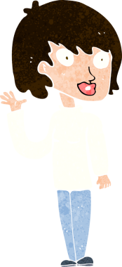 Bir insan tarafından çizilmiş, el sallayan bir kadın.