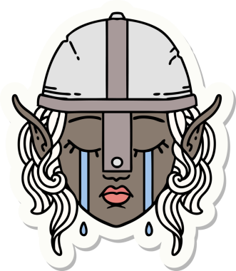 Bir insan tarafından çizilmiş ağlayan elf savaşçı karakterinin çıkartması.