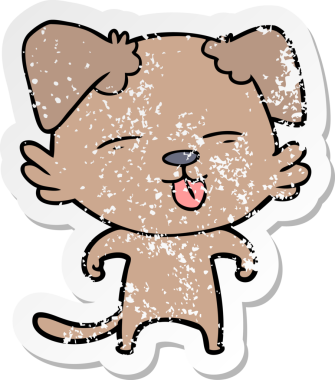 Bir insan tarafından çizilmiş bir köpeğin dertli çıkartması.