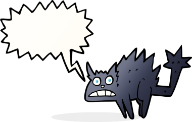 Bir insan tarafından çizilmiş, karikatürden korkan kara kedi.