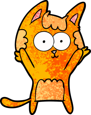 Bir insan tarafından çizilmiş mutlu çizgi film kedisi.