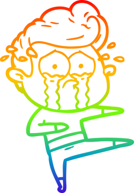 Gökkuşağı gradyan çizimi bir insan tarafından çizilmiş ağlayan bir karikatür.