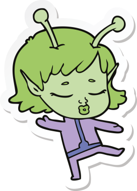 Bir insan tarafından çizilmiş uzaylı bir kızın çıkartması.