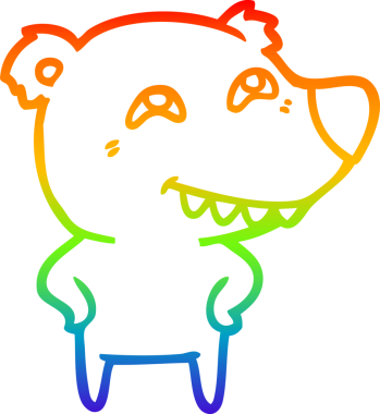 Bir insan tarafından çizilmiş dişleri gösteren çizgi film ayısının çizimi.