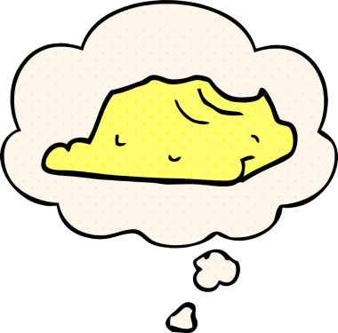 Düşünce baloncuğu olan çizgi film tereyağı bir insan tarafından çizilmiş.