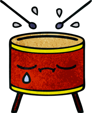 Bir insan tarafından çizilmiş ağlayan davulun retro grunge desen karikatürü