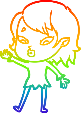 Gökkuşağı gradyan çizgisi. Bir insan tarafından çizilmiş şirin bir vampir kız çizgi filmi.