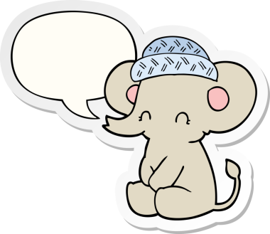 Bir insan tarafından çizilmiş baloncuk çıkartmalı şirin bir fil.