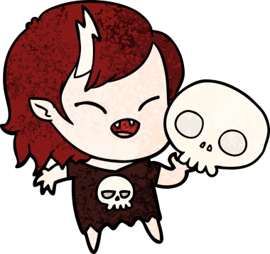 Bir insan tarafından çizilmiş gülen vampir kız çizgi filmi.