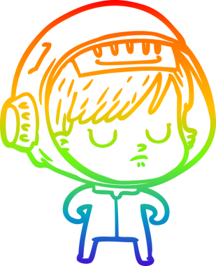 Gökkuşağı gradyan çizgi çizimi bir insan tarafından çizilmiş astronot bir kadın.