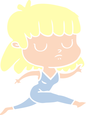 Düz renkli çizgi film karakteri, ilgisiz kadın bir insan tarafından çizilmiş.