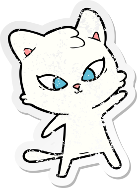 Bir insan tarafından çizilmiş şirin bir çizgi film kedisinin sıkıntılı çıkartması.