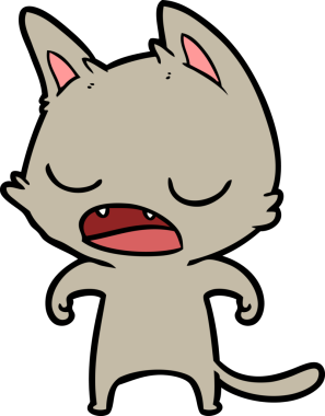 Bir insan tarafından çizilmiş konuşan kedi çizgi filmi.