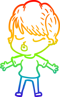 Gökkuşağı gradyan çizgi çizimi bir insan tarafından çizilmiş gözleri olan bir karikatür kadın