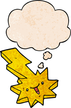 Bir insan tarafından çizilmiş grunge desenli düşünce baloncuğu olan çizgi film yıldırımı.