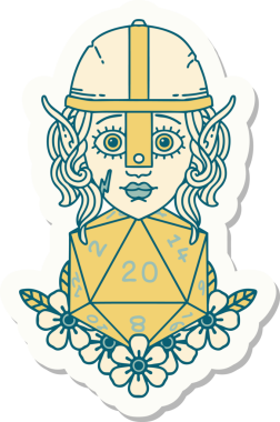 Bir insan tarafından çizilmiş 20 zarlı bir elf savaşçısı çıkartması.