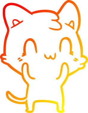 Bir insan tarafından çizilen mutlu çizgi bir kedinin sıcak gradyan çizimi