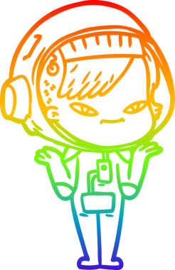 Gökkuşağı gradyan çizgi çizimi bir insan tarafından çizilmiş astronot bir kadın.