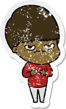 Bir insan tarafından çizilmiş bir çizgi film çocuğunun sıkıntılı çıkartması.