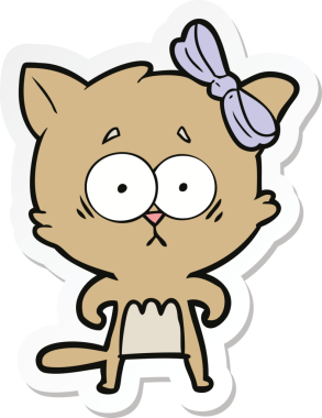 Bir insan tarafından çizilmiş çizgi film kedisinin çıkartması.