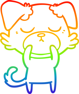 Gökkuşağı gradyan çizimi. Bir insan tarafından çizilmiş şirin bir köpek çizimi.