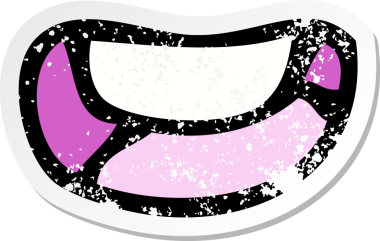 Bir insan tarafından çizilmiş bir çizgi filmin gerilimli, mutlu ağız çıkartması.