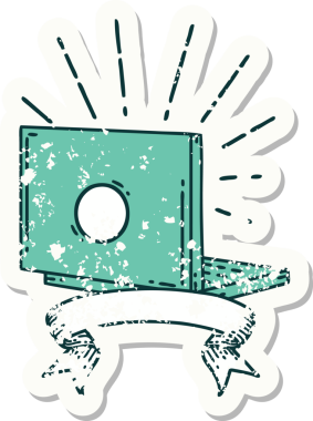 Bir insan tarafından çizilmiş eski bir dövme dizüstü bilgisayar etiketi.