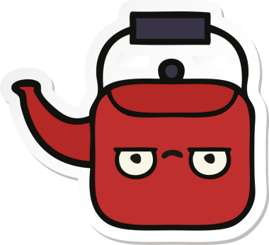 Bir insan tarafından çizilmiş şirin bir çaydanlığın çıkartması.