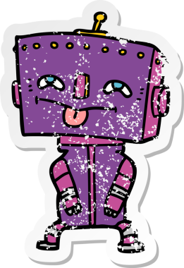 Bir insan tarafından çizilmiş karikatür robotunun sıkıntılı çıkartması.