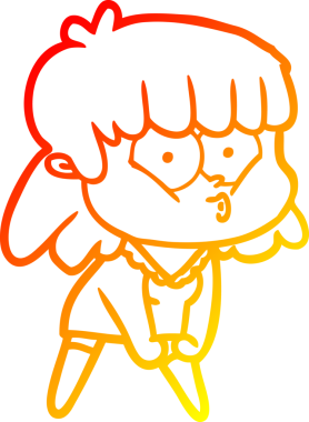 Bir insan tarafından çizilmiş, çizgi film karakteri ıslık çalan bir kız çizimi