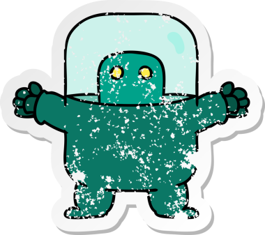 Bir insan tarafından çizilmiş takım elbiseli bir uzaylının el yazısı.