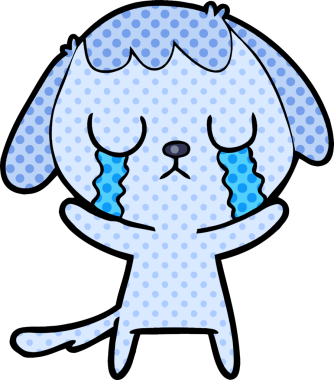 Bir insan tarafından çizilmiş şirin bir çizgi film köpeği ağlıyor.