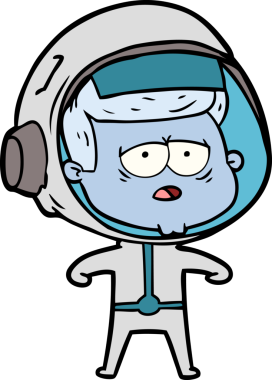 Bir insan tarafından çizilmiş yorgun astronot çizgi filmi.