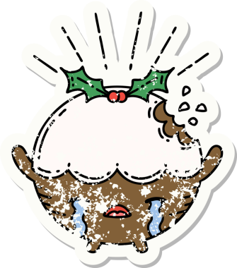 Dövme stili eski bir çıkartma. Puding karakteri bir insan tarafından çizilmiş.