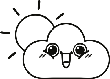 Bir insan tarafından çizilmiş güneş ve bulut çizimi.