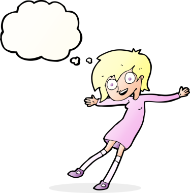 Bir insan tarafından çizilmiş düşünce balonlu çılgın kız.