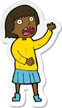 Çizgi film çıkartması bir insan tarafından çizilmiş stresli bir kadın.