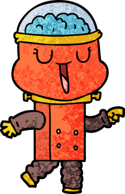 Bir insan tarafından çizilmiş mutlu çizgi film robotu